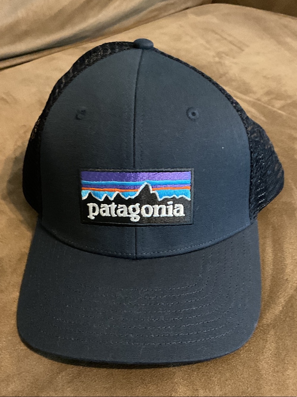 Patagonia Navy Blue Logo Mesh Trucker Hat